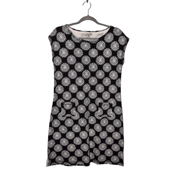 T BY TALBOTS NEW $79 Black Geometric Print Sleeveless Shift Dress‎ XS - Picture 1 of 3